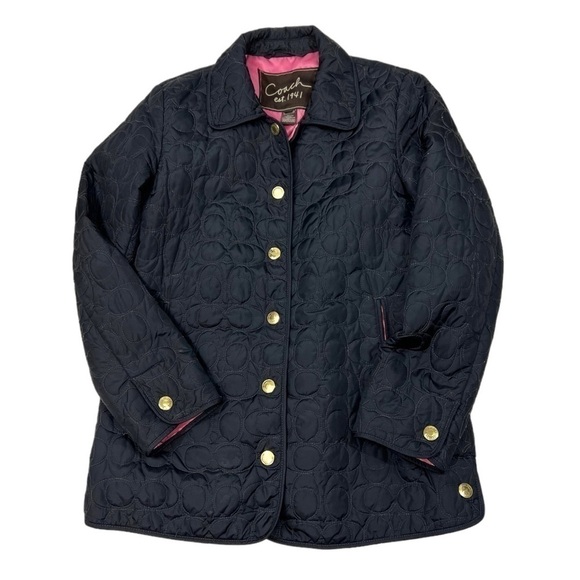 COACH Signature "C" Quilted Logo Snap Front Jacket Coat Women XS - Picture 1 of 13